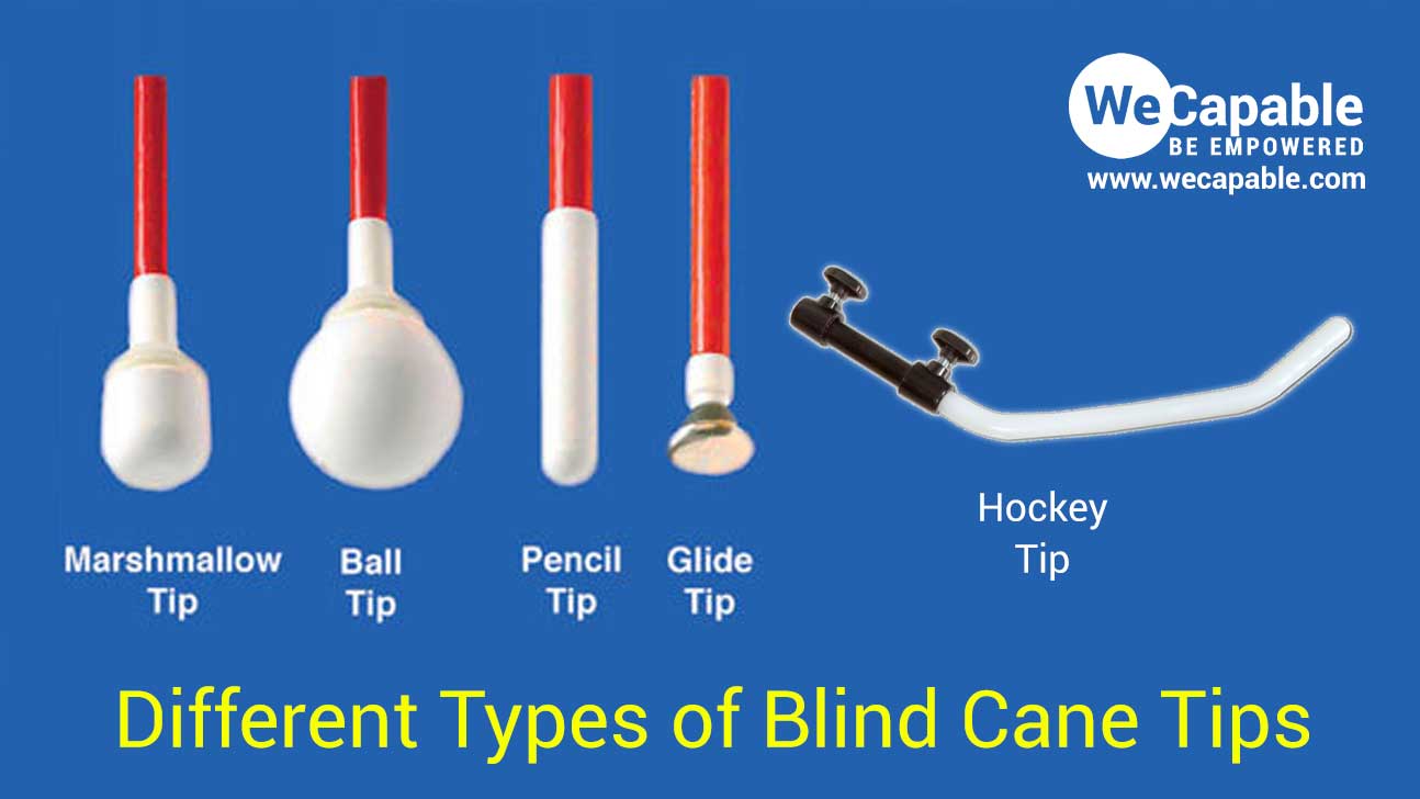 An example of the different types of cane tips can be used with standard mobility canes, this DIY aspect of existing assistive devices played in a big role in the direction of this project